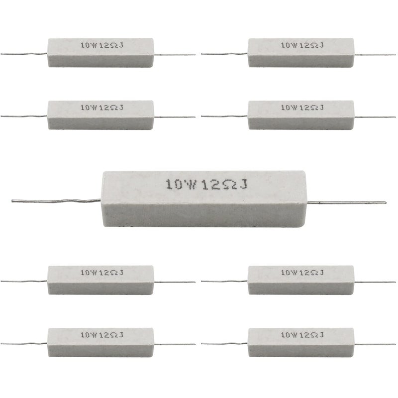Dimlove Cement Resistor,10 PCS 10w 12 ohm 5% Axial Lead Wire Resistor White Wound Fixed Ceramic Cement Resistors Wirewound Cement Power Resistors Flame Heat Moisture Resistance Precharge Horizontal Resistors - Image 2